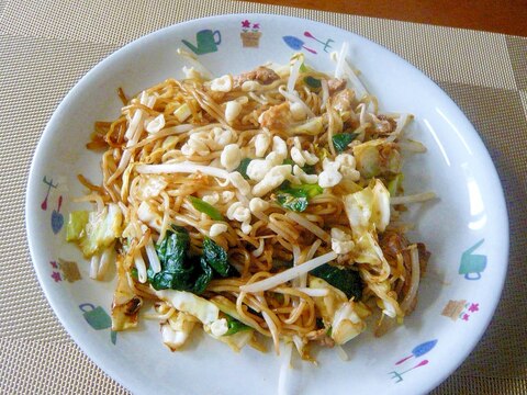 ♥ 揚げ玉後乗せ!ほうれん草入り焼きそば ♥